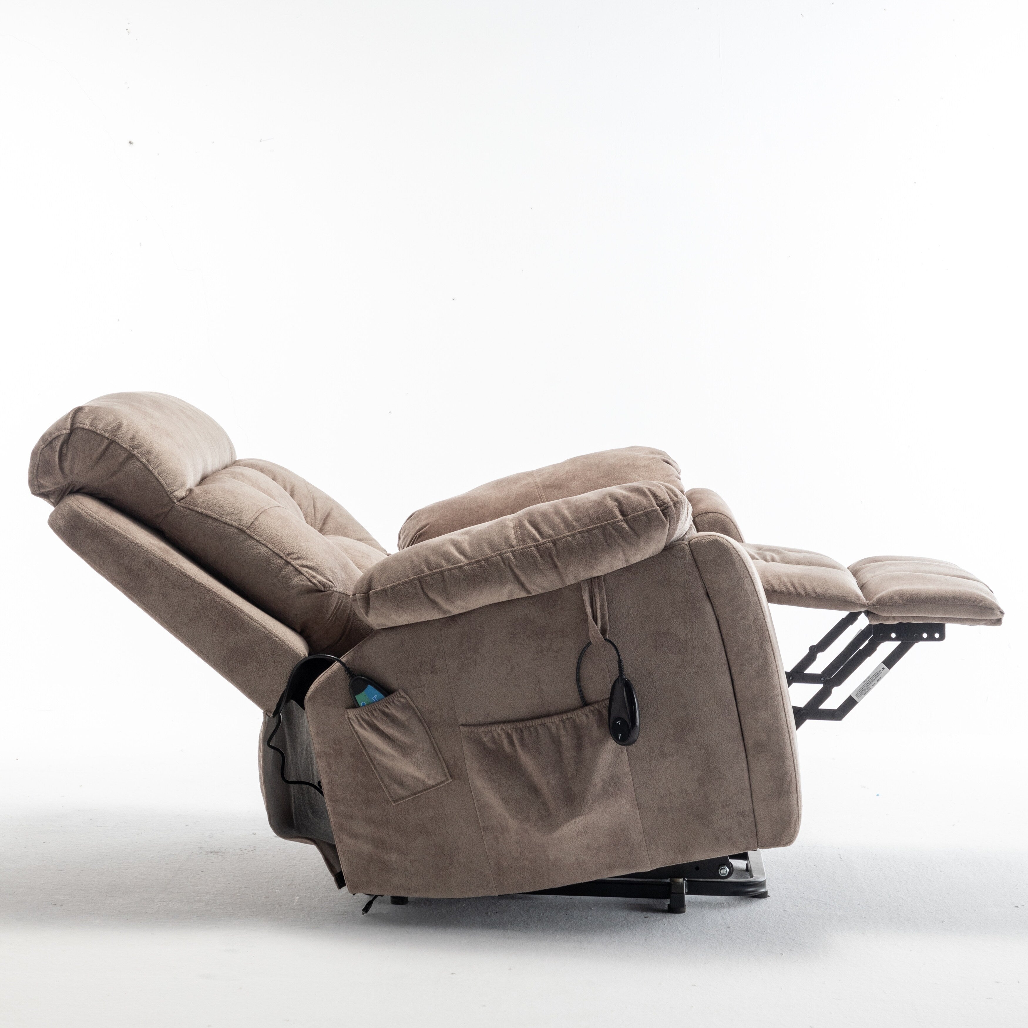 Fauteuil inclinable électrique marron avec chauffage et massage, moteur allemand, porte-gobelets en acier inoxydable et montage rapide