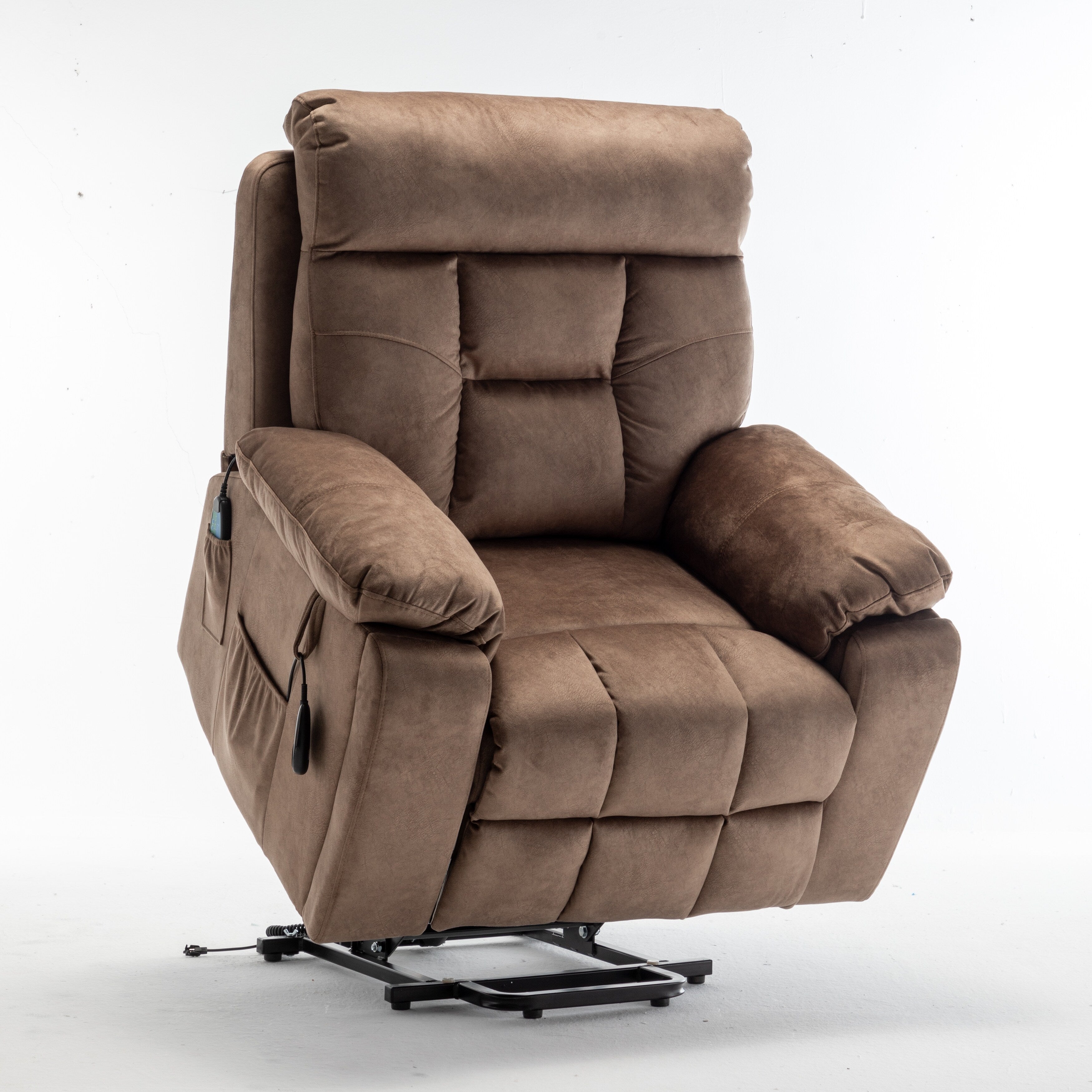 Fauteuil inclinable électrique marron avec chauffage et massage, moteur allemand, porte-gobelets en acier inoxydable et montage rapide