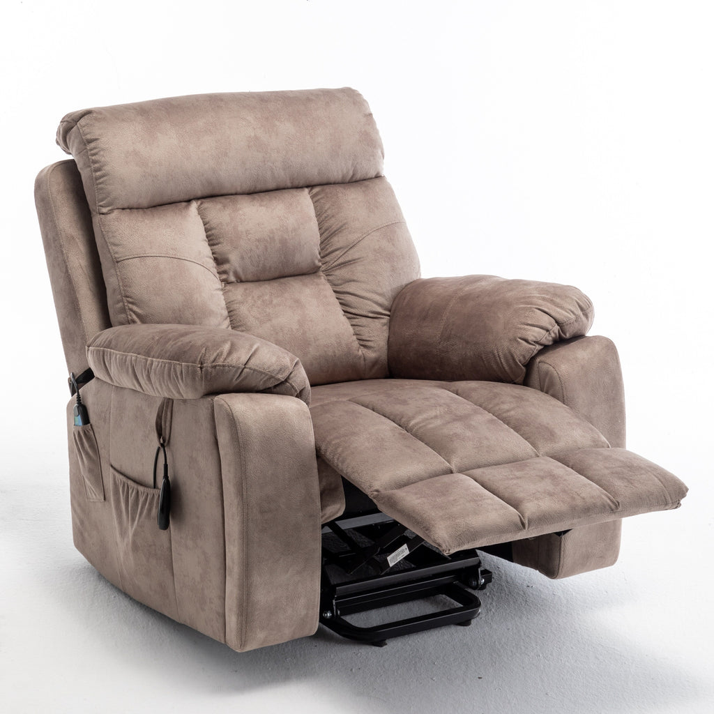 Fauteuil inclinable électrique marron avec chauffage et massage, moteur allemand, porte-gobelets en acier inoxydable et montage rapide