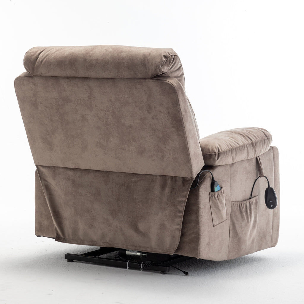 Fauteuil inclinable électrique marron avec chauffage et massage, moteur allemand, porte-gobelets en acier inoxydable et montage rapide