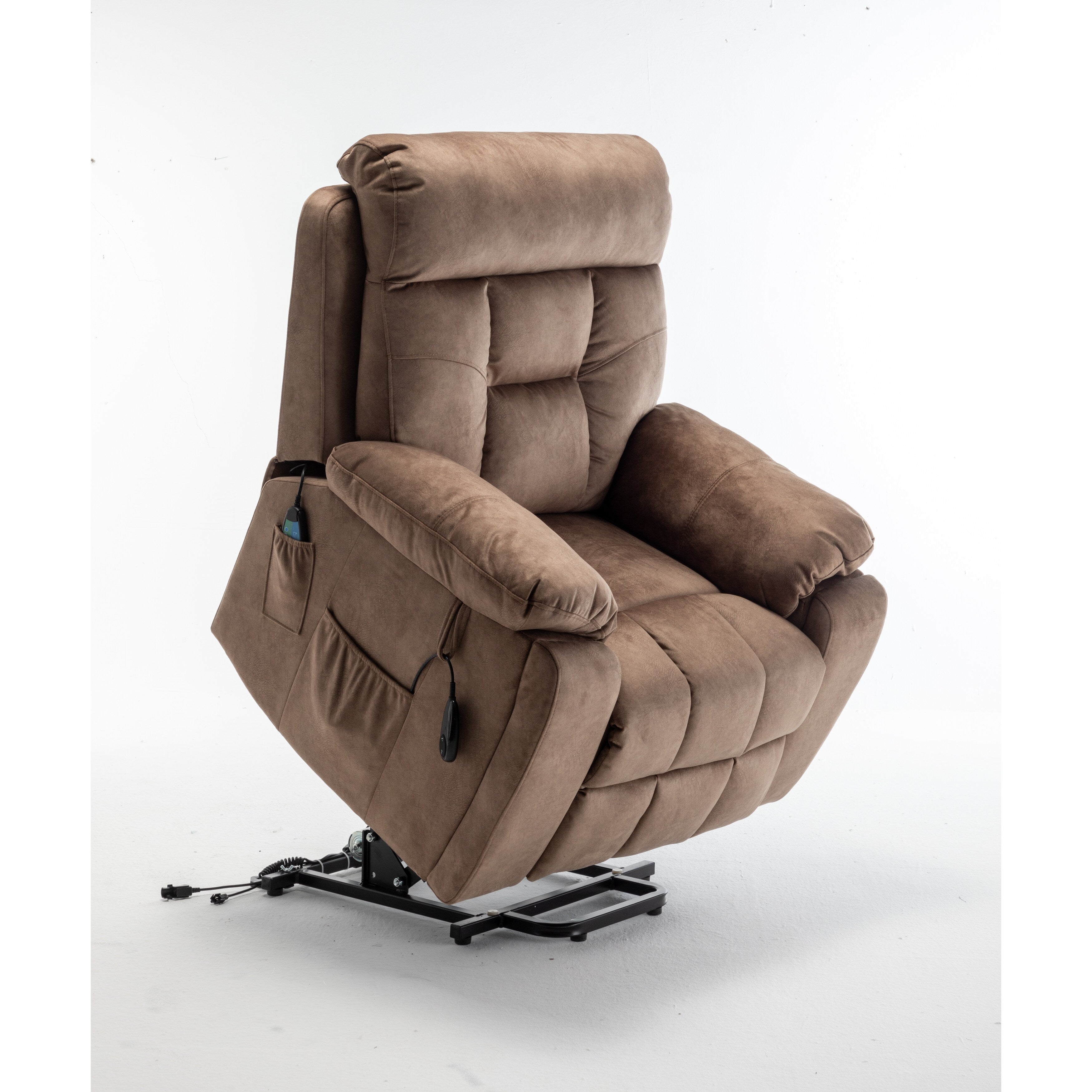Fauteuil inclinable électrique marron avec chauffage et massage, moteur allemand, porte-gobelets en acier inoxydable et montage rapide