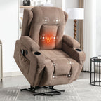 Fauteuil inclinable électrique marron avec chauffage, massage, port USB, poche de rangement latérale et inclinaison réglable pour personnes âgées