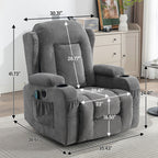 Fauteuil inclinable électrique marron avec chauffage, massage, port USB, poche latérale et inclinaison réglable pour un confort optimal au salon