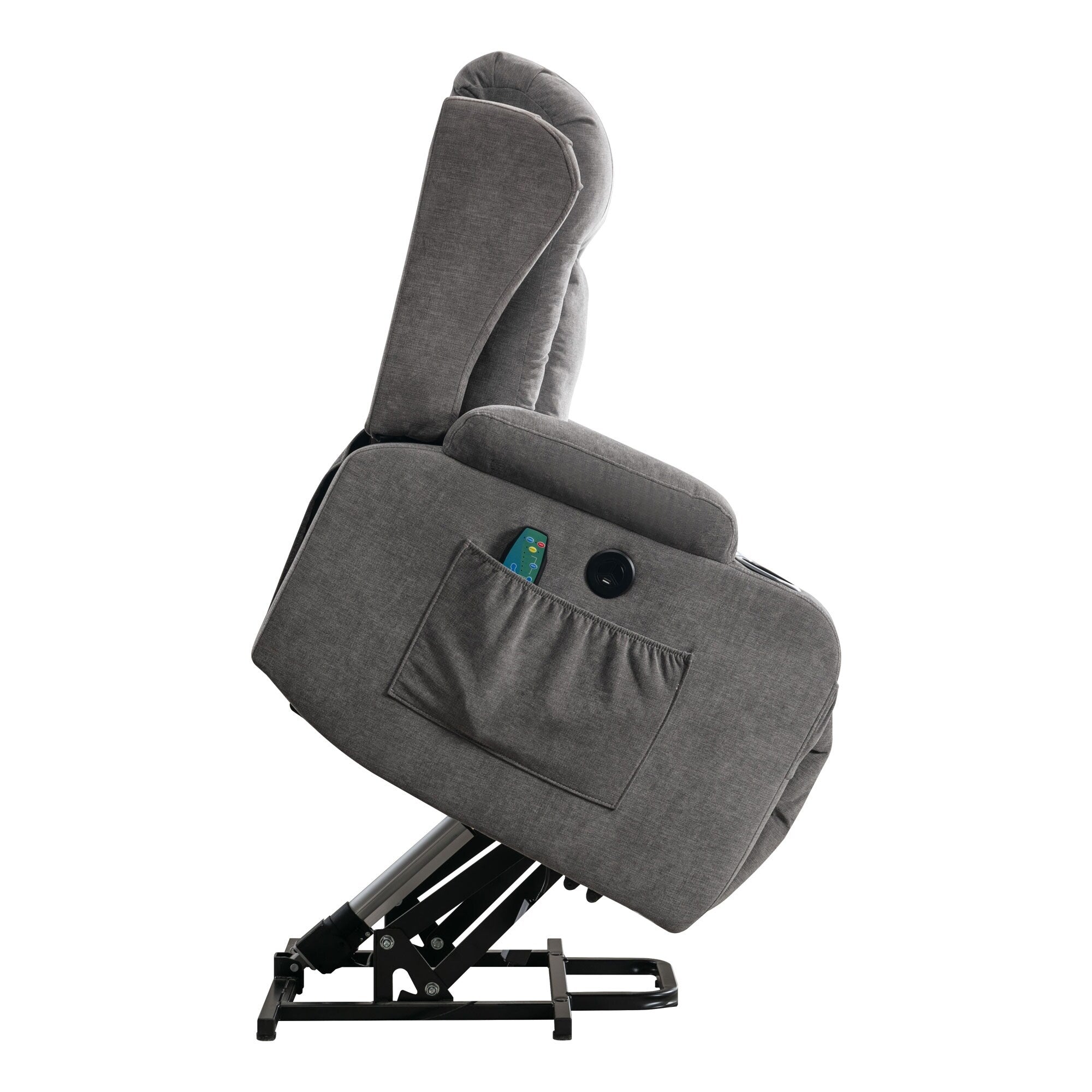 Fauteuil inclinable électrique marron avec chauffage, massage, port USB, poche latérale et inclinaison réglable pour un confort optimal au salon