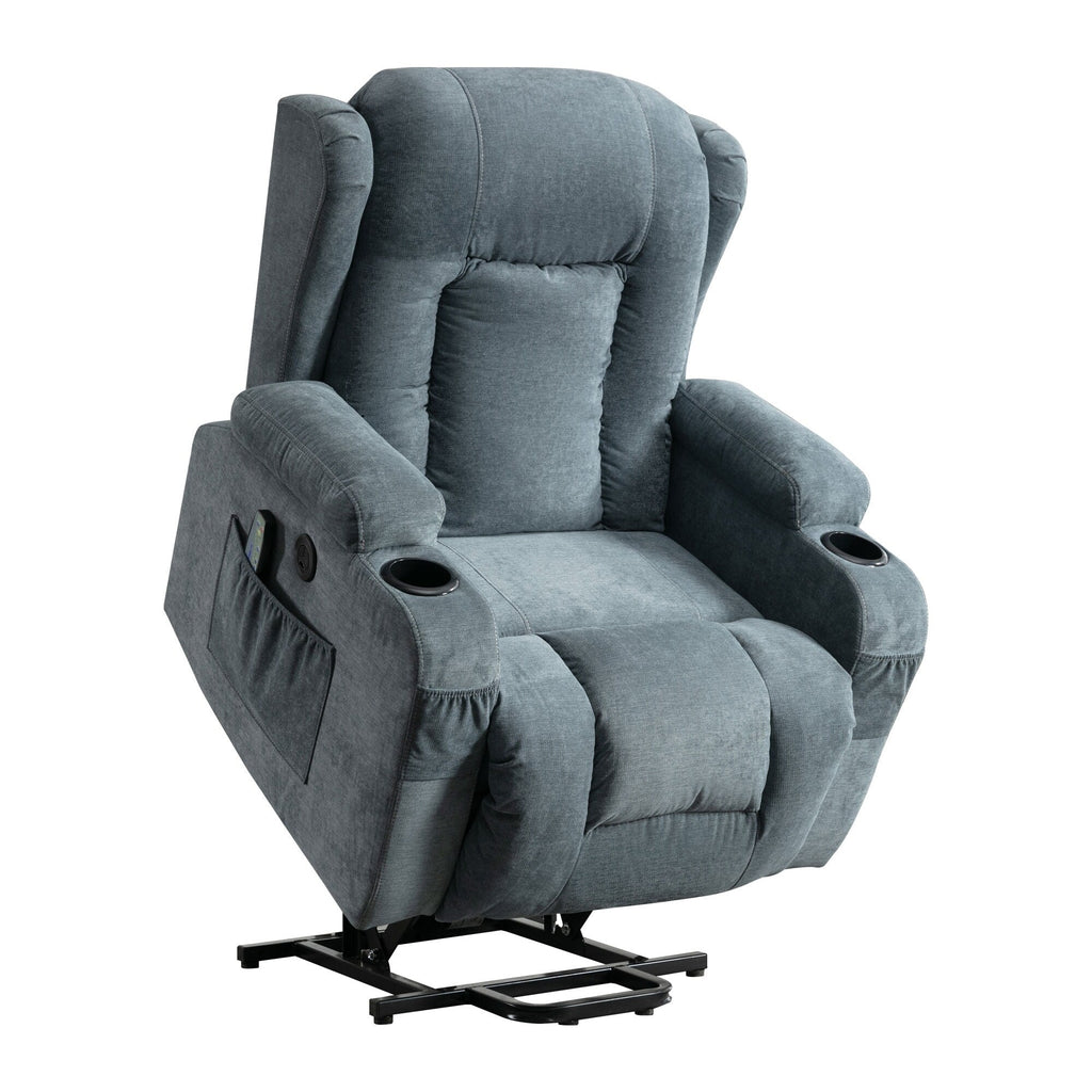 Fauteuil inclinable électrique marron avec chauffage, massage, port USB, poche latérale et inclinaison réglable pour un confort optimal au salon