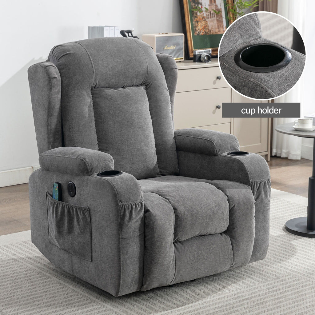 Fauteuil inclinable électrique marron avec chauffage, massage, port USB, poche latérale et inclinaison réglable pour un confort optimal au salon