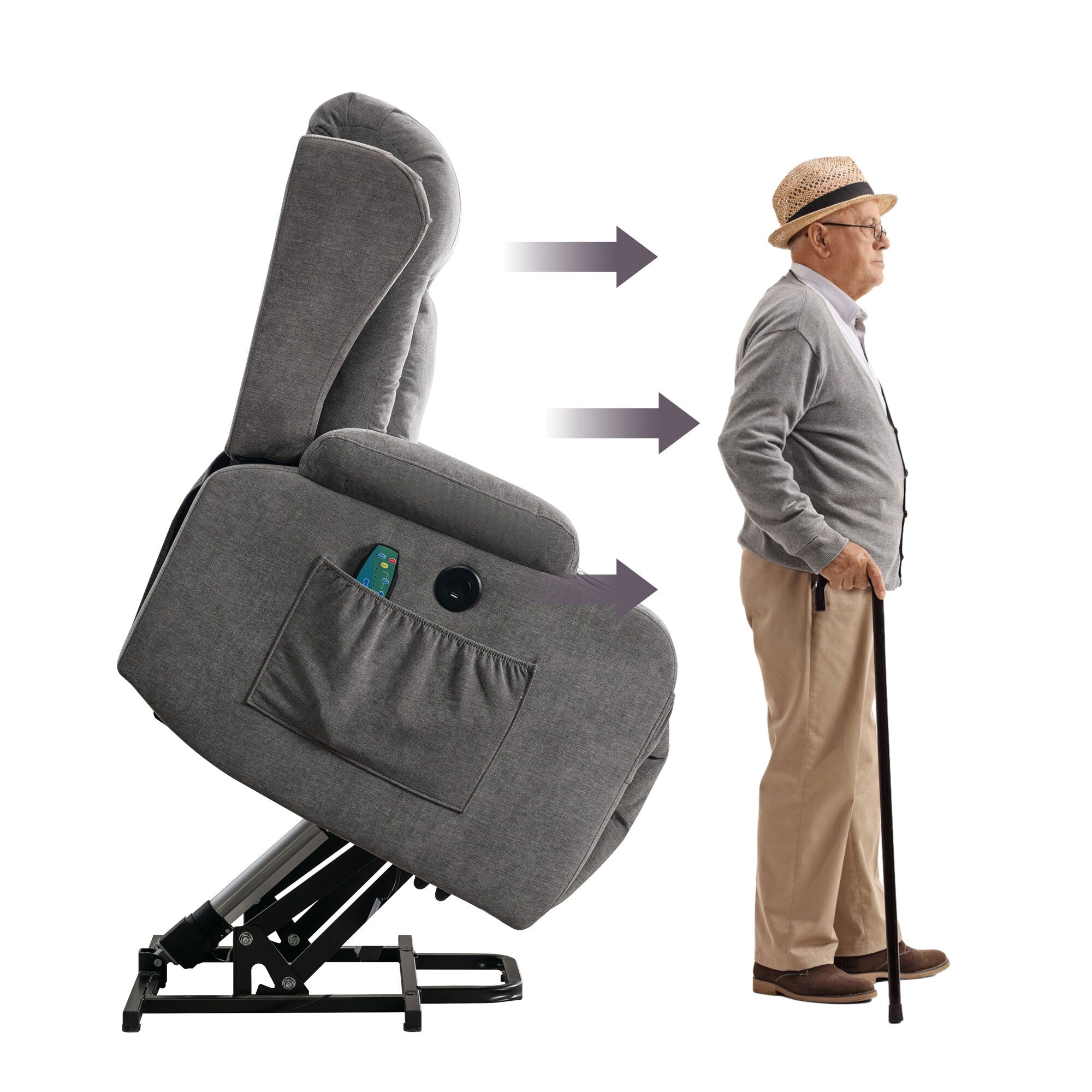 Fauteuil inclinable électrique marron avec chauffage, massage, port USB, poche latérale et inclinaison réglable pour un confort optimal au salon