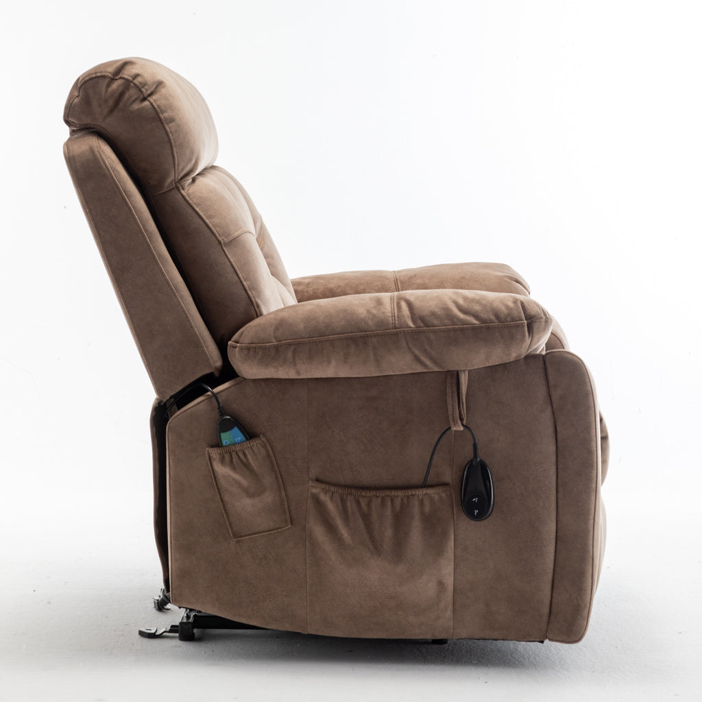 Fauteuil inclinable électrique marron avec massage, chauffage et moteur allemand