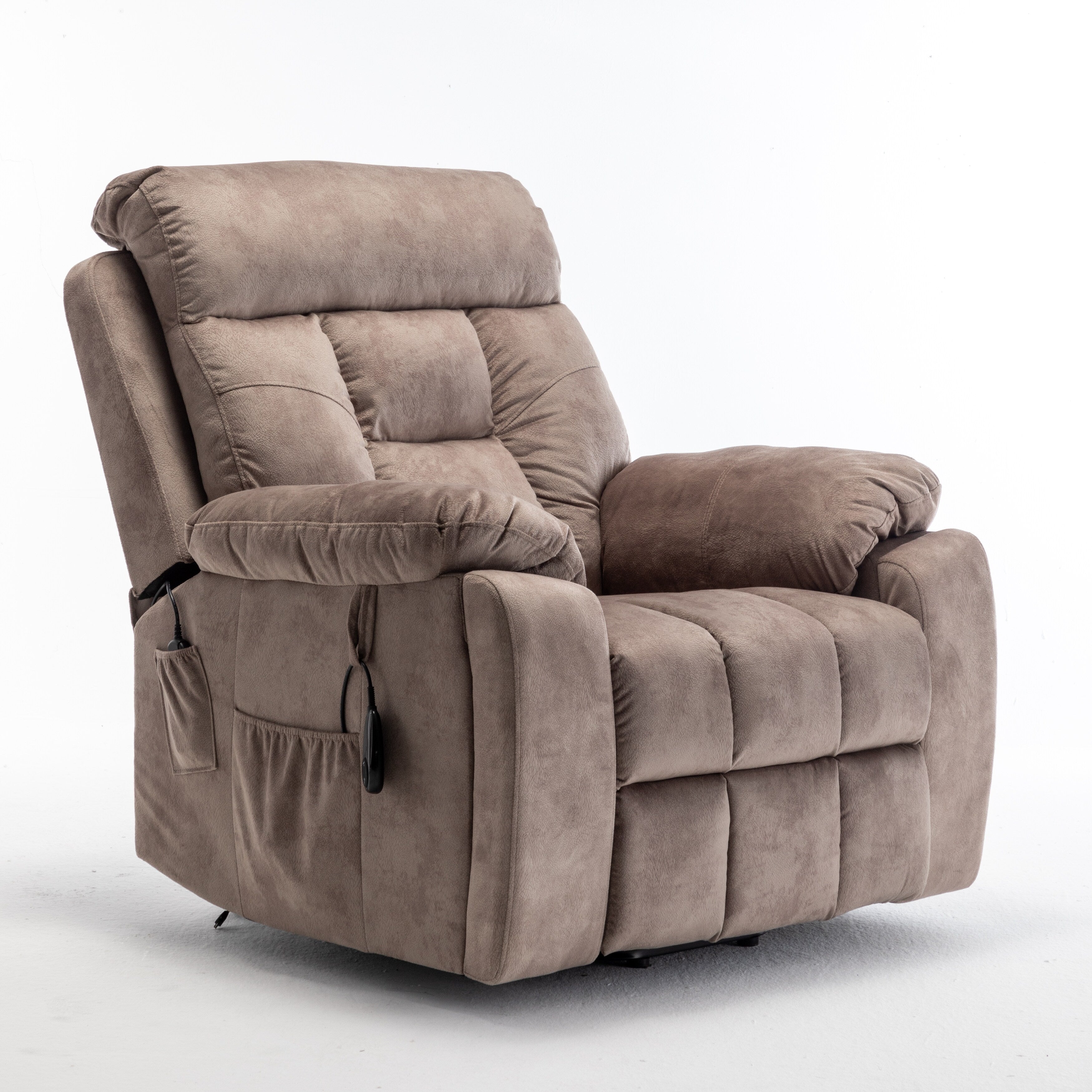 Fauteuil inclinable électrique marron avec massage, chauffage lombaire, moteur allemand silencieux, tissu en duvet d'oie et porte-gobelets