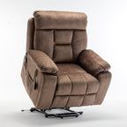 Fauteuil inclinable électrique marron avec massage, chauffage lombaire, moteur allemand silencieux, tissu en duvet d'oie et porte-gobelets