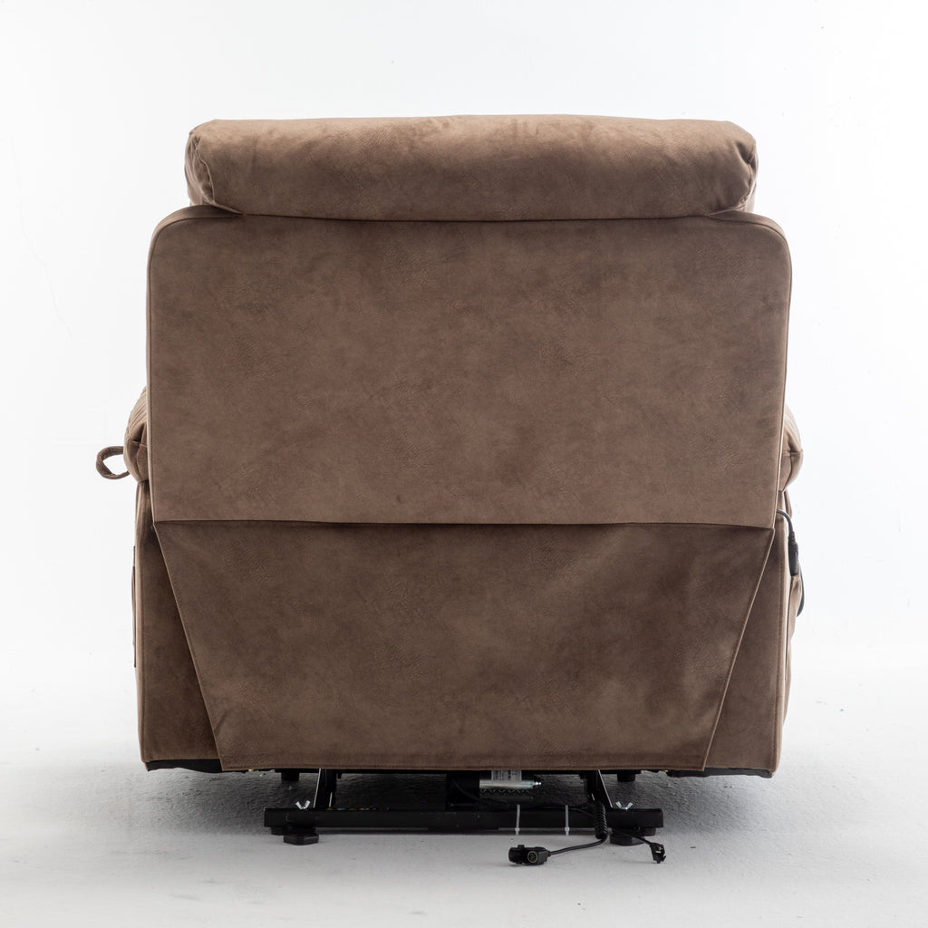 Fauteuil inclinable électrique marron avec massage, chauffage lombaire, moteur allemand silencieux, rembourrage en duvet d'oie et porte-gobelets