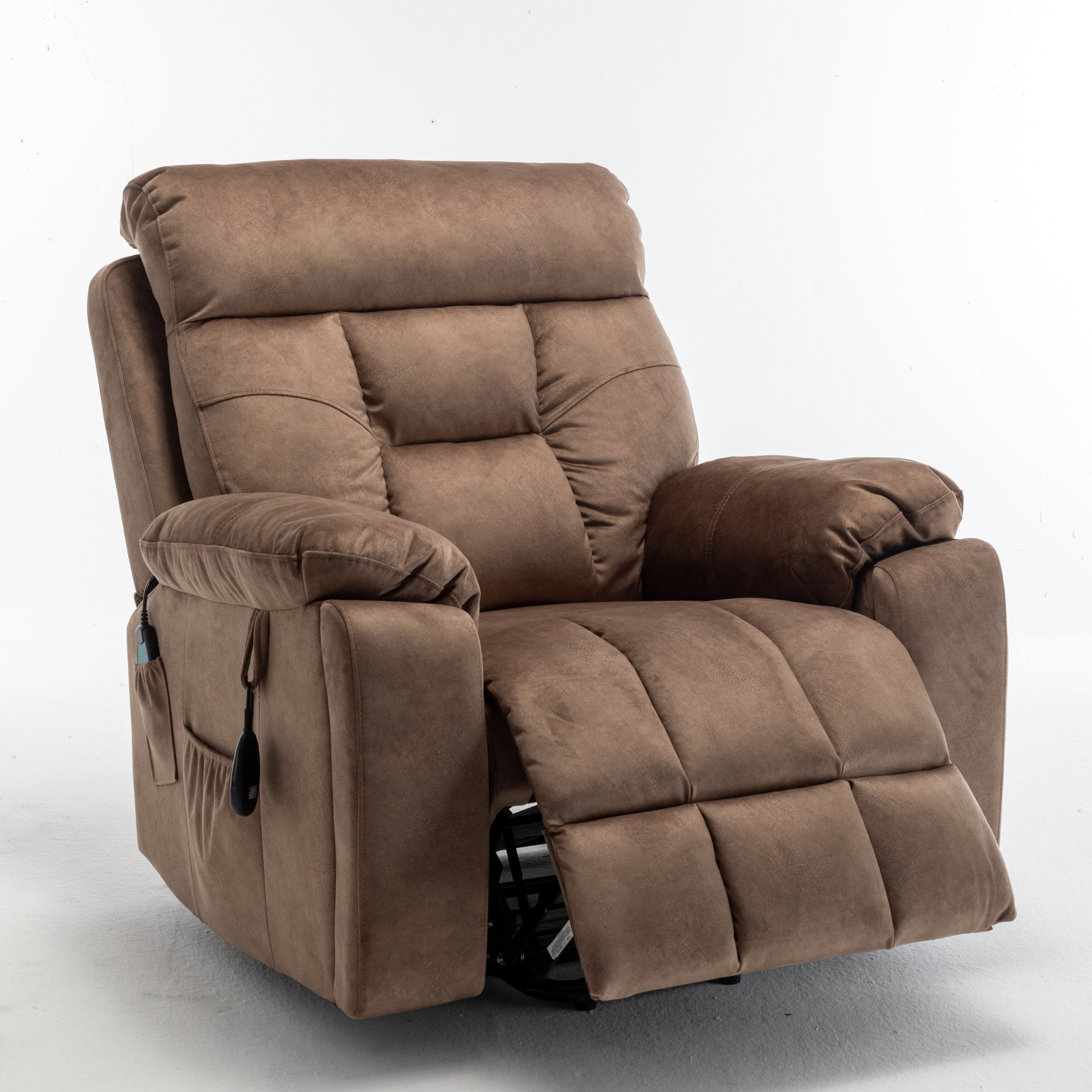 Fauteuil inclinable électrique marron avec massage, chauffage lombaire, moteur allemand silencieux, rembourrage en duvet d'oie et porte-gobelets