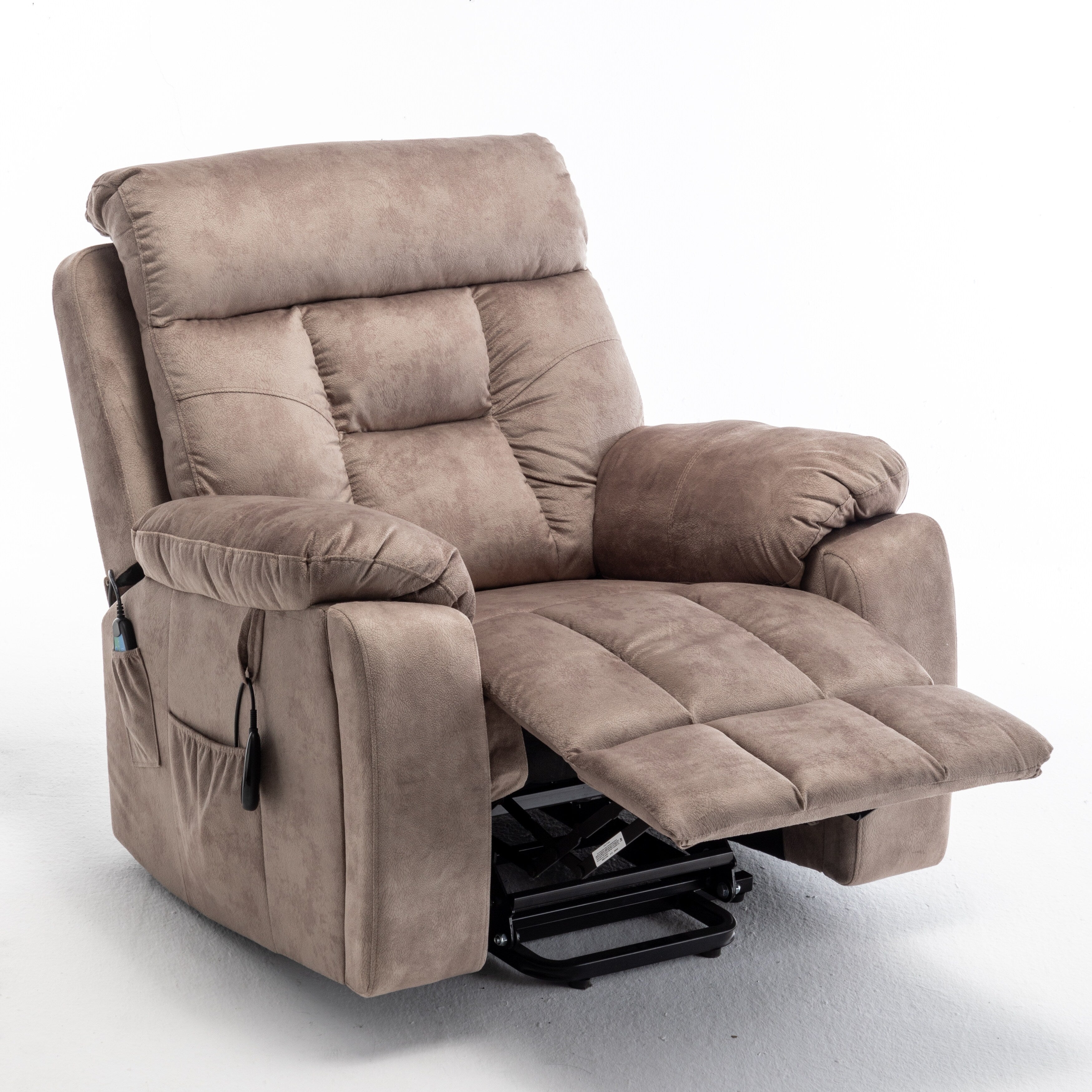 Fauteuil inclinable électrique marron avec massage, chauffage lombaire, moteur allemand silencieux, rembourrage en duvet d'oie et porte-gobelets