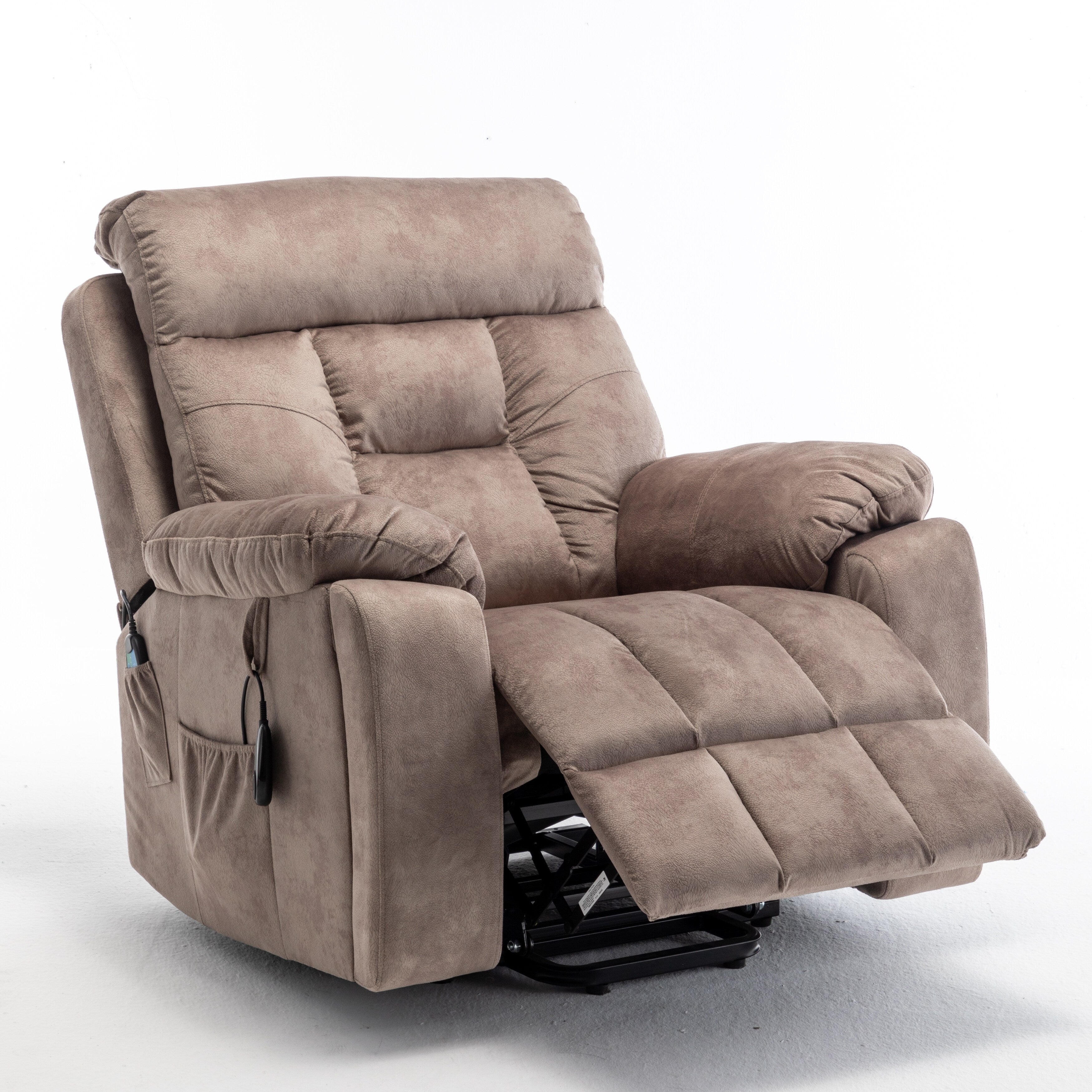 Fauteuil inclinable électrique marron avec massage, chauffage lombaire, moteur allemand silencieux, rembourrage en duvet d'oie et porte-gobelets