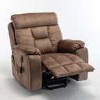 Fauteuil inclinable électrique marron avec massage, chauffage lombaire, moteur allemand silencieux, tissu luxueux en duvet d'oie et porte-gobelets