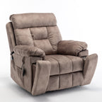 Fauteuil inclinable électrique marron avec massage, chauffage lombaire, moteur allemand silencieux, tissu luxueux en duvet d'oie et porte-gobelets
