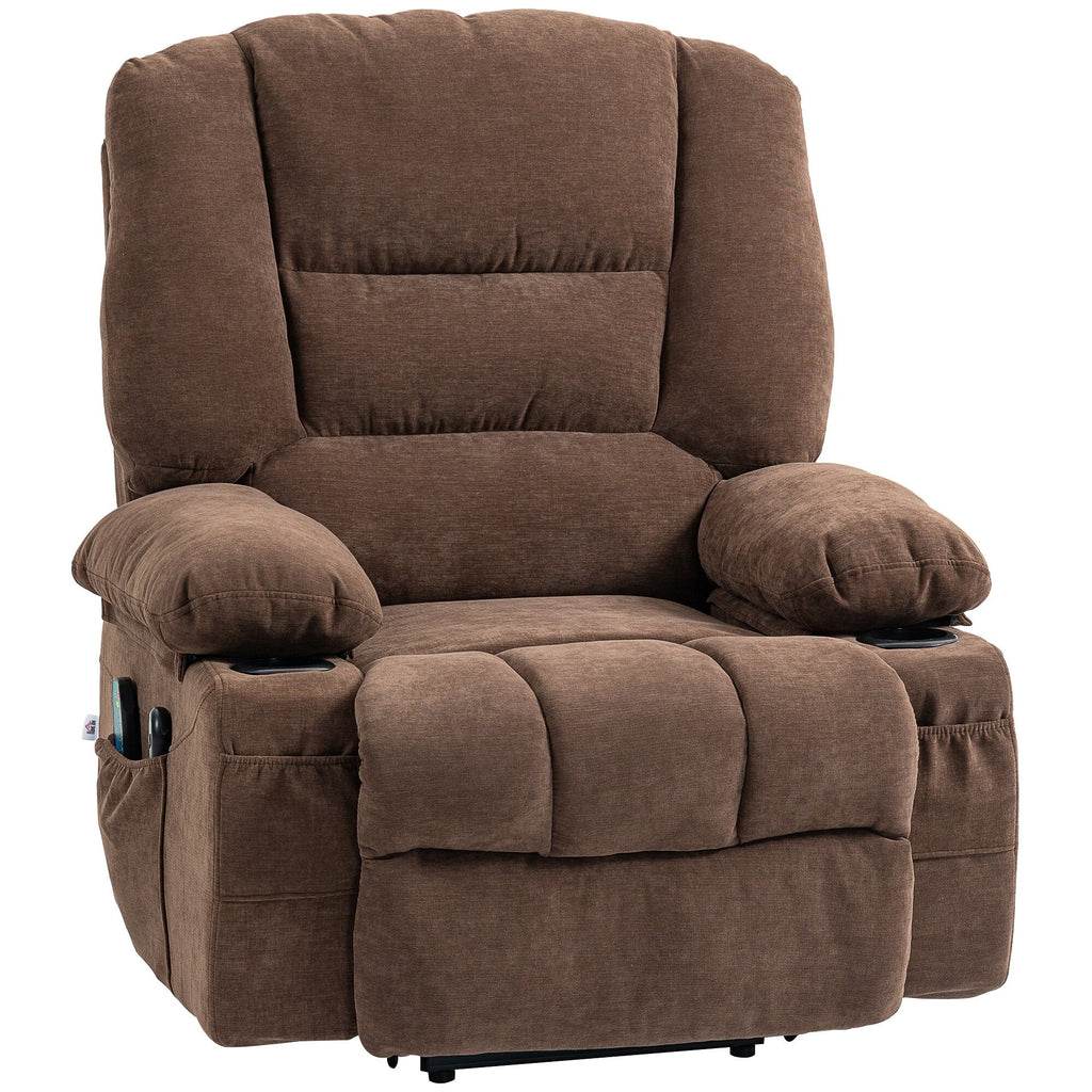 Fauteuil inclinable électrique marron avec massage par vibrations, chauffage, télécommande, montage facile et poches latérales