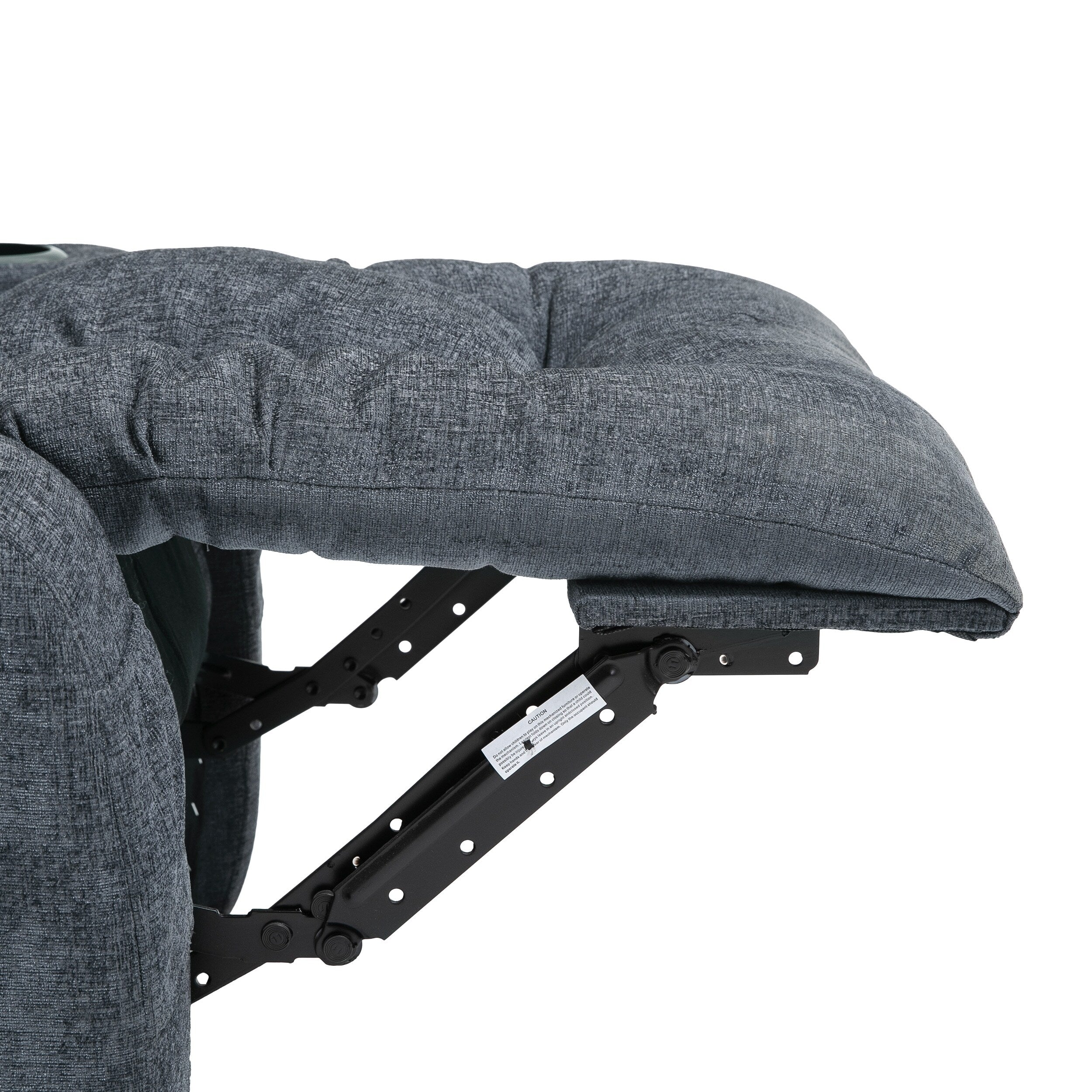 Fauteuil inclinable marron avec 5 modes de massage, chauffage et télécommande, deux porte-gobelets, inclinaison manuelle et poche de rangement latérale.