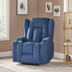 Fauteuil inclinable marron avec 5 modes de massage, chauffage et télécommande, deux porte-gobelets, inclinaison manuelle et poche de rangement latérale.
