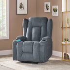 Fauteuil inclinable marron avec inclinaison manuelle, 5 modes de massage, chauffage, deux porte-gobelets, télécommande et rangement latéral