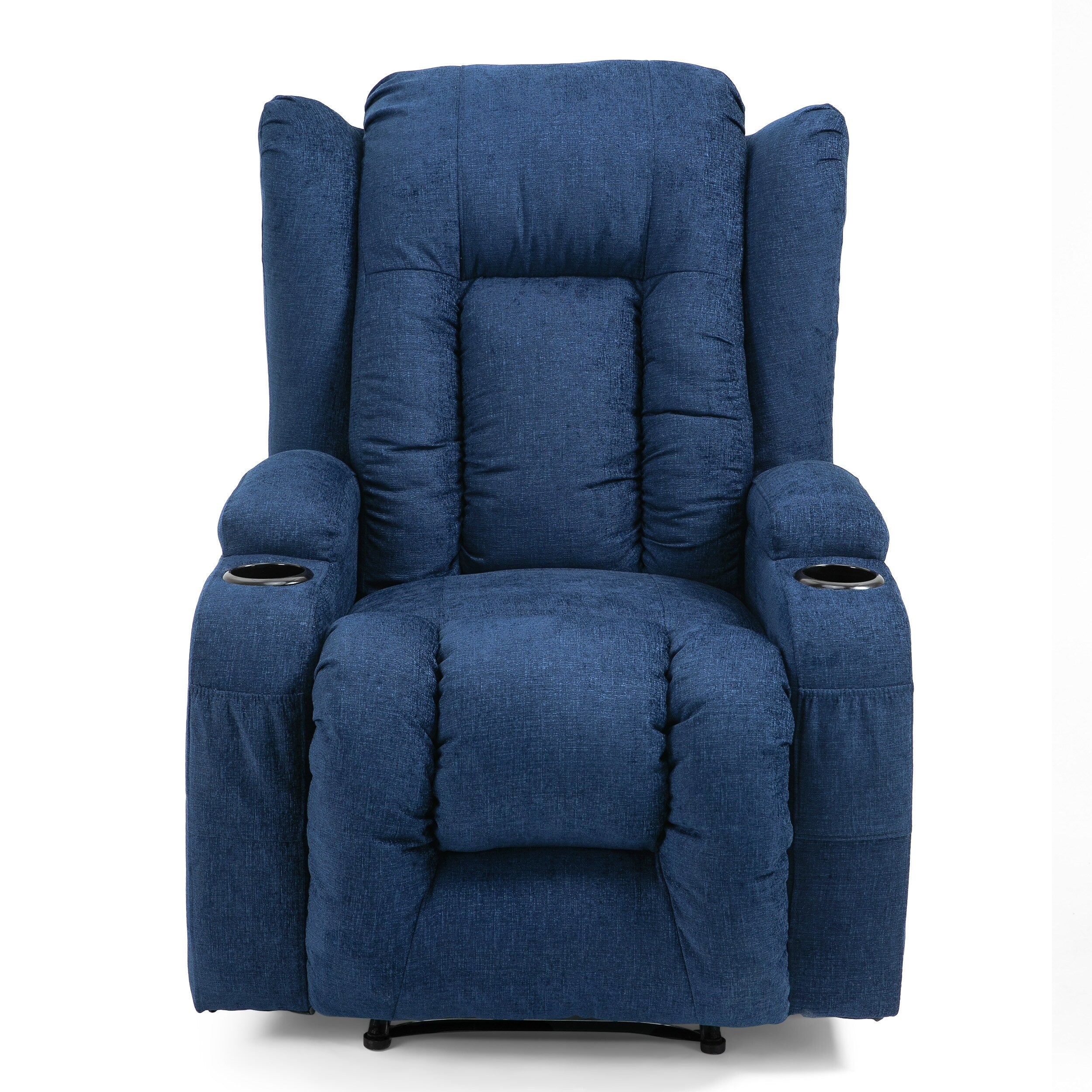 Fauteuil inclinable marron avec inclinaison manuelle, 5 modes de massage, chauffage, deux porte-gobelets, télécommande et rangement latéral