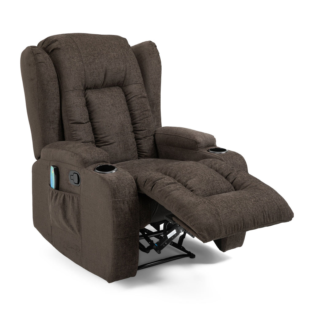 Fauteuil inclinable marron avec massage, chauffage et inclinaison manuelle