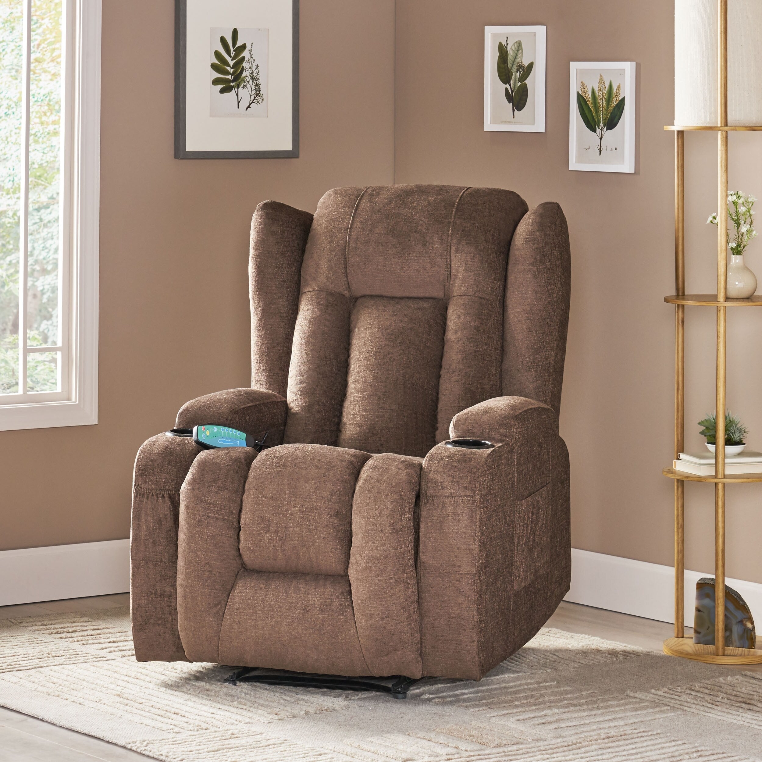 Fauteuil inclinable marron avec massage, chauffage et inclinaison manuelle