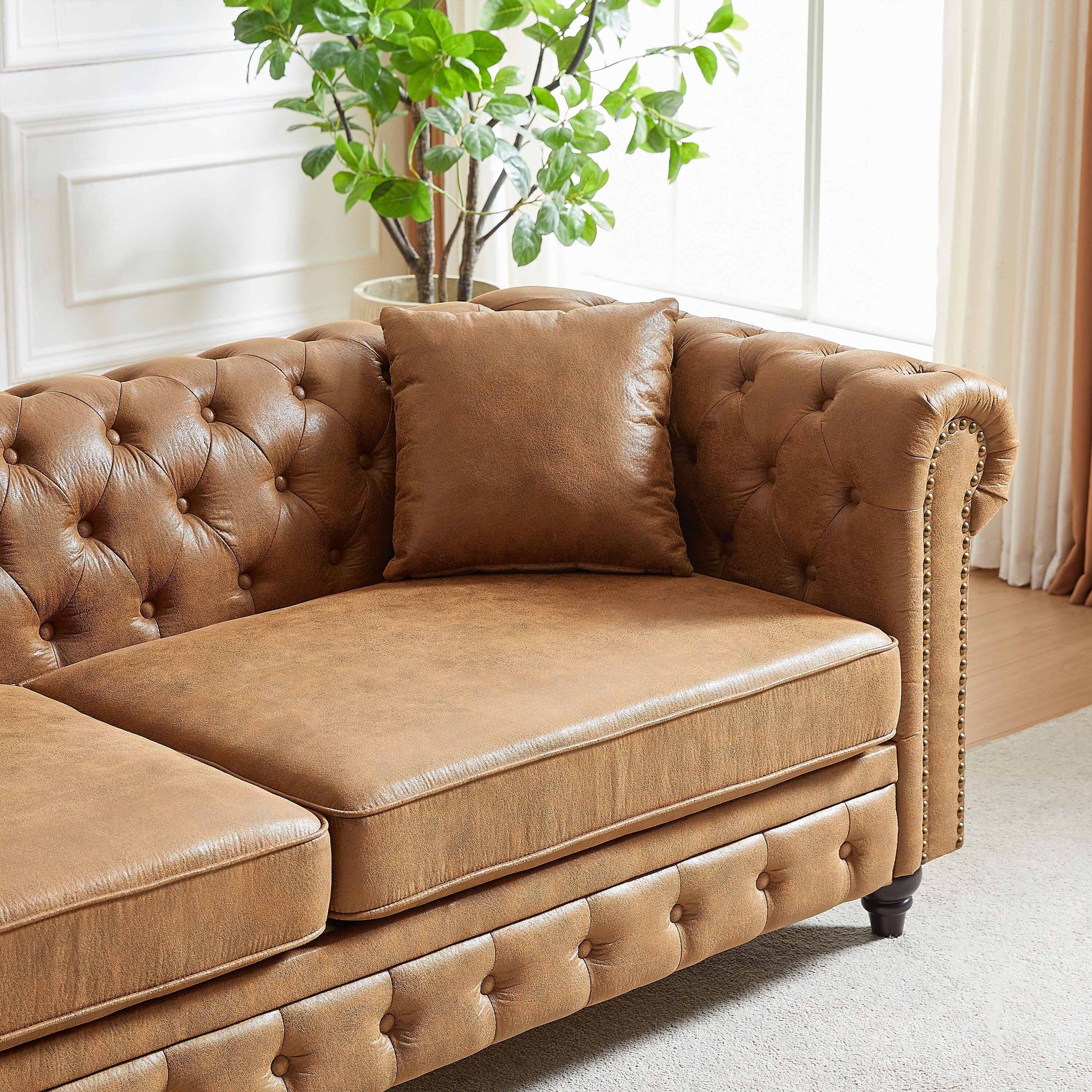Canapé Chesterfield 3 places en tissu technique marron