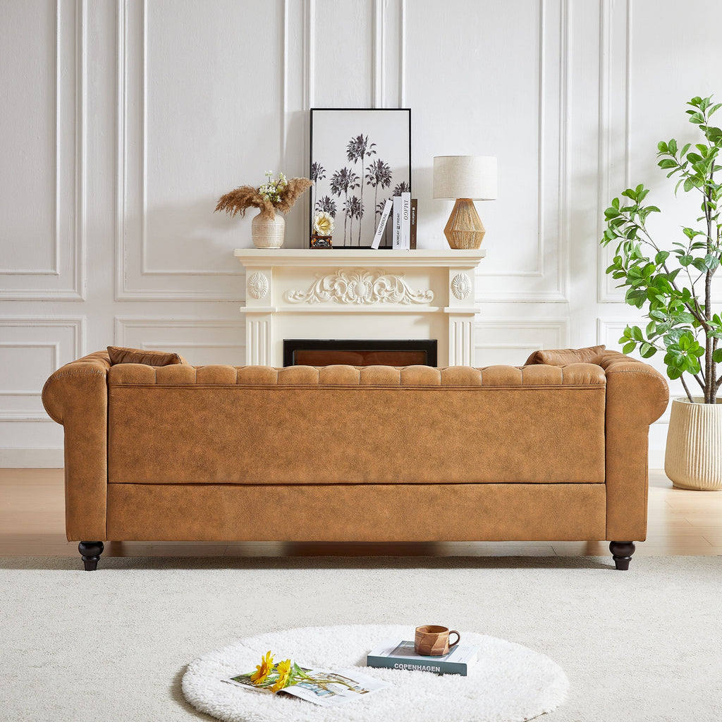 Canapé Chesterfield 3 places en tissu technique marron