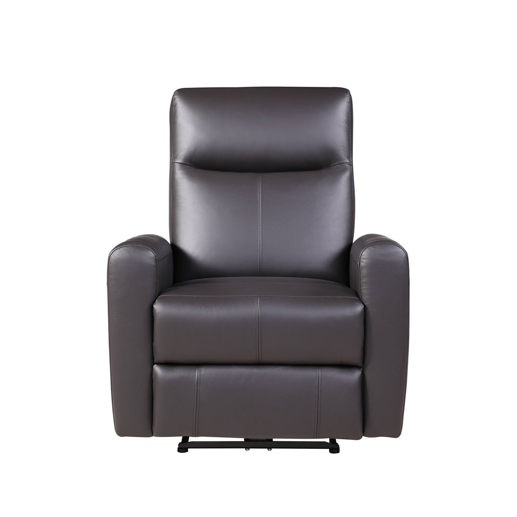 Fauteuil inclinable électrique en cuir pleine fleur marron assorti