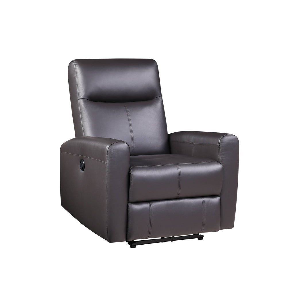 Fauteuil inclinable électrique en cuir pleine fleur marron assorti