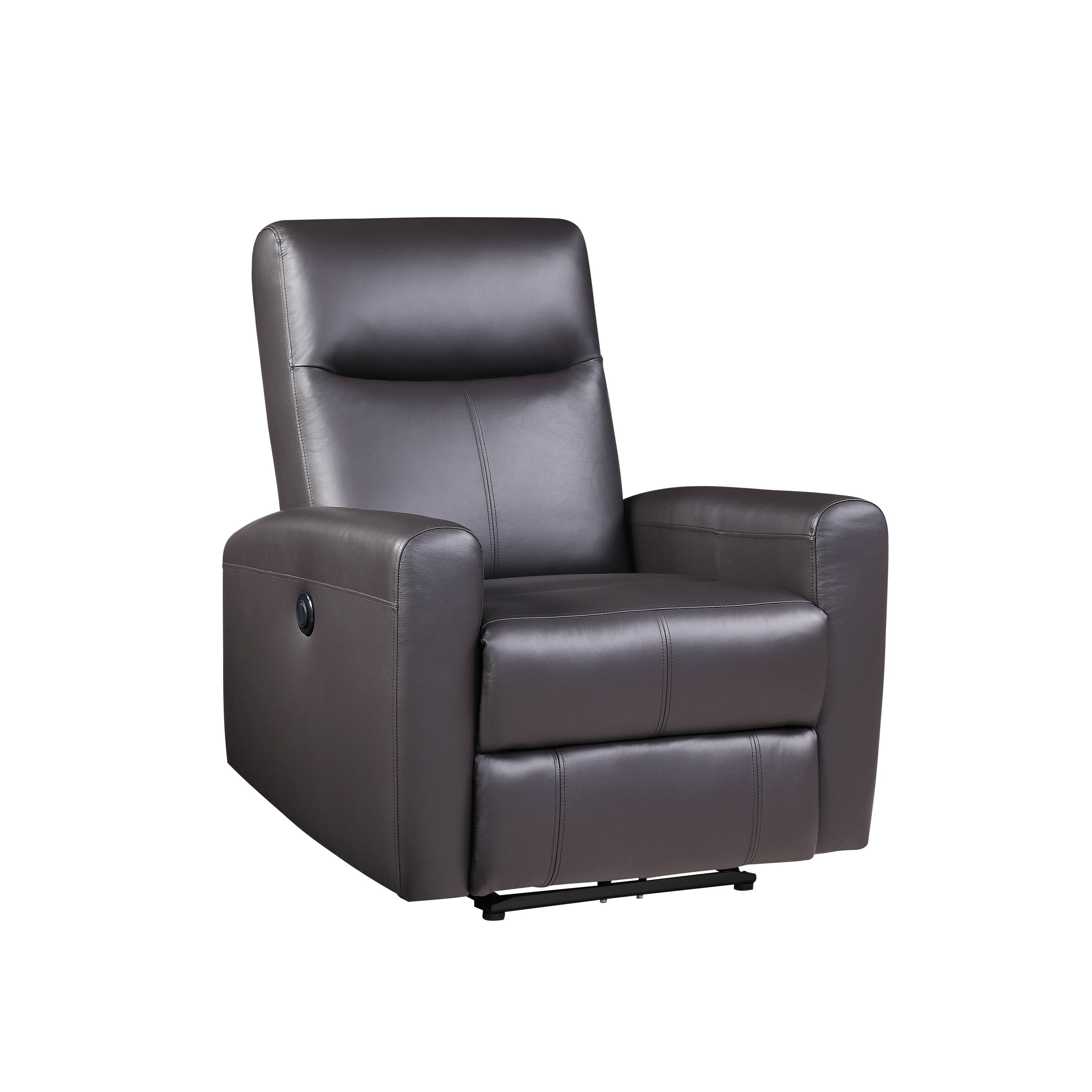 Fauteuil inclinable électrique en cuir pleine fleur marron assorti