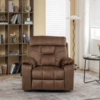 Fauteuil inclinable releveur en velours marron, massage, porte-gobelet dissimulé, poches