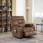 Fauteuil inclinable releveur en velours marron, massage, porte-gobelet dissimulé, poches