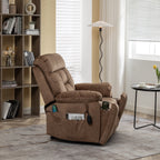 Fauteuil inclinable releveur en velours marron, massage, porte-gobelet dissimulé, poches
