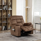Fauteuil inclinable releveur en velours marron, massage, porte-gobelet dissimulé, poches