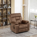 Fauteuil inclinable releveur en velours marron, massage, porte-gobelet dissimulé, poches
