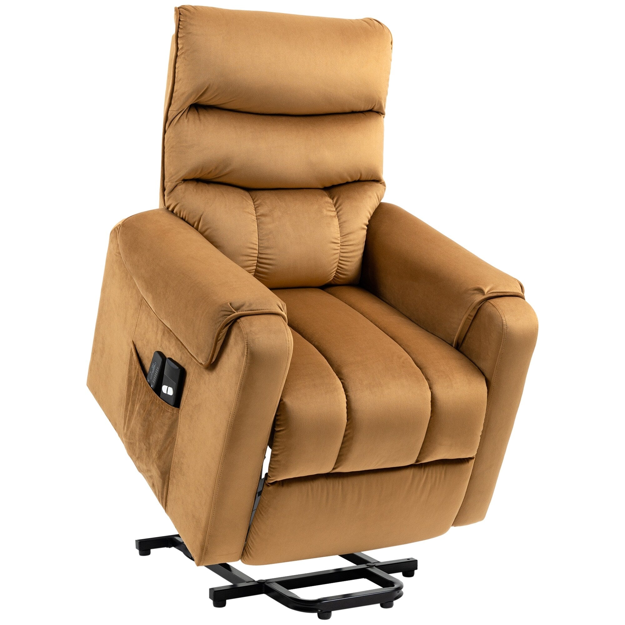 Fauteuil inclinable électrique en velours marron avec massage et cadre en acier