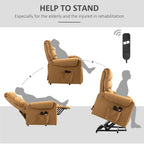 Fauteuil inclinable électrique en velours marron avec massage par vibration, télécommande, poches latérales et cadre en acier durable