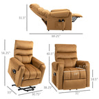 Fauteuil inclinable électrique en velours marron avec massage par vibration, télécommande, poches latérales et cadre en acier durable