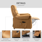 Fauteuil inclinable électrique en velours marron avec massage par vibration, télécommande, poches latérales et cadre en acier robuste
