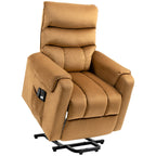 Fauteuil inclinable électrique en velours marron avec massage par vibration, télécommande, poches latérales et cadre en acier robuste