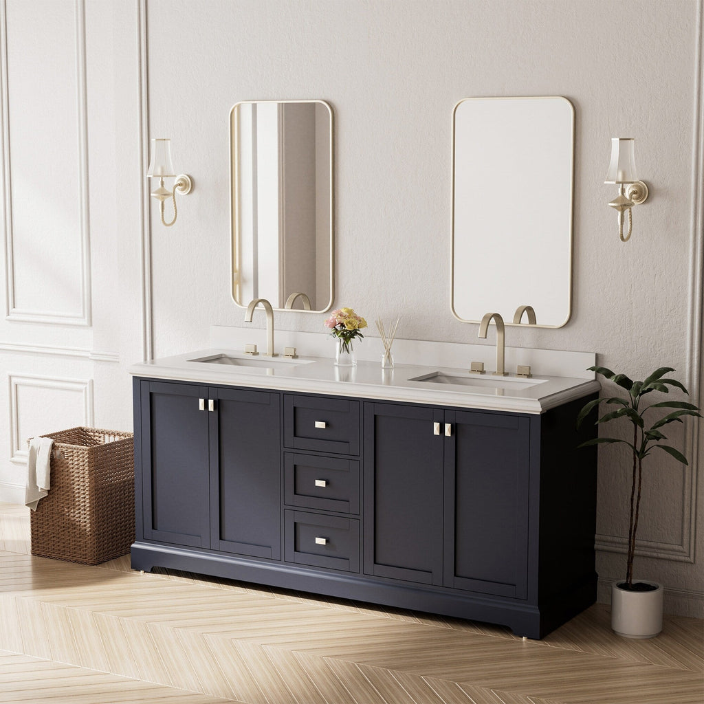 Robinet de lavabo de salle de bain à 3 trous et double poignée, finition or brossé