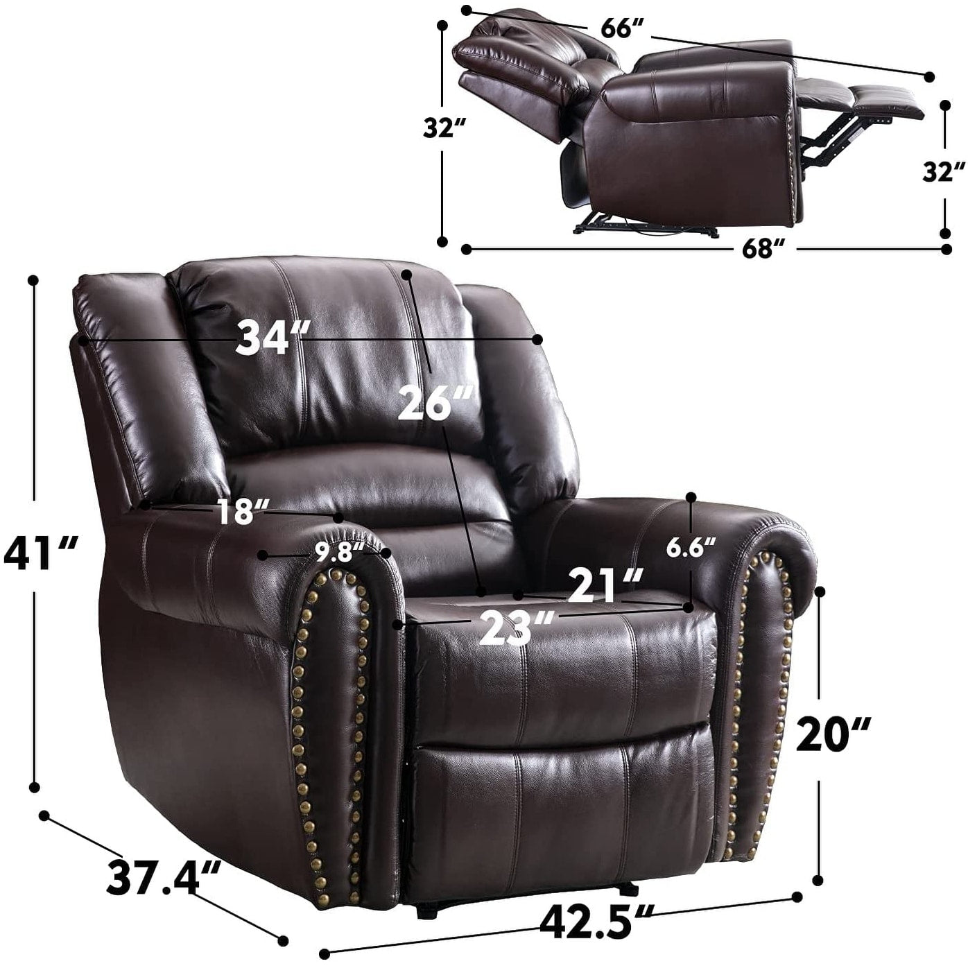 Fauteuil inclinable manuel classique et traditionnel avec accoudoirs et dossier confortables