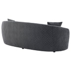 Canapé incurvé Buo, 92 pouces, polyester gris foncé, bordure dorée, 3 coussins