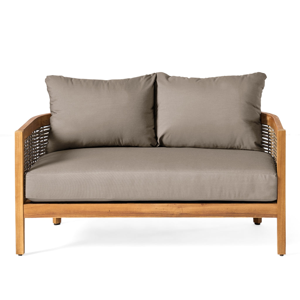 Christopher Knight Home Burchett Ensemble causeuse et table basse d'extérieur en bois d'acacia avec coussins Sunbrella en option