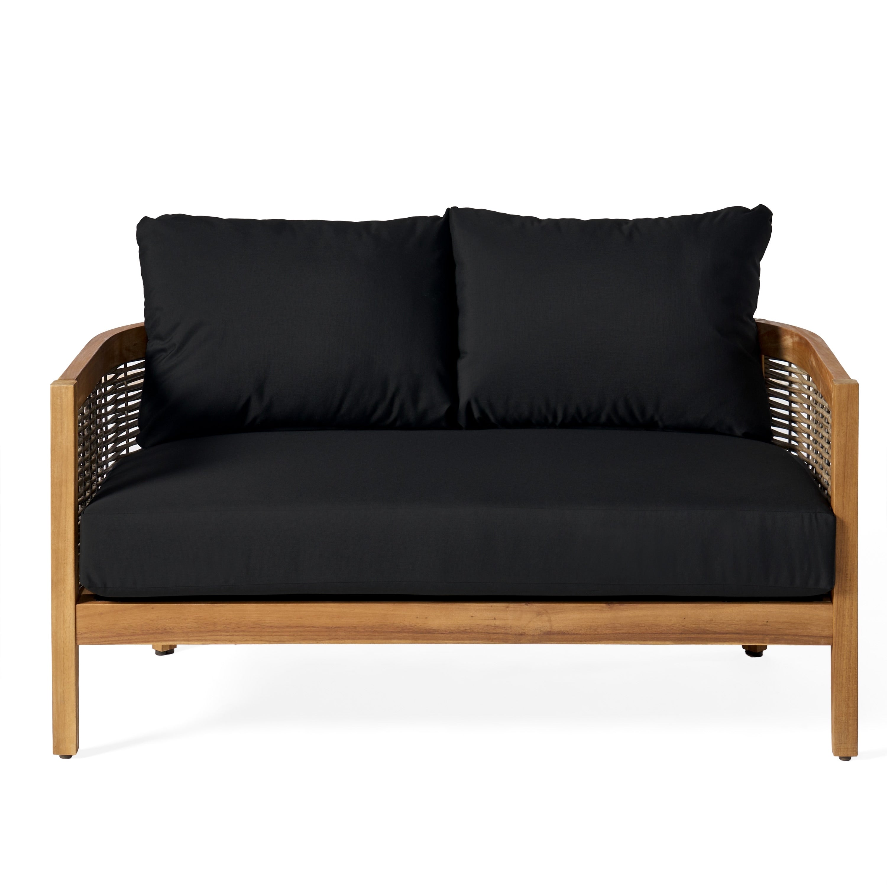 Salon de jardin Burchett en bois d'acacia et osier, 4 places, avec coussins Sunbrella en option, par Christopher Knight Home