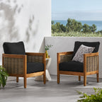 Fauteuils club d'extérieur Burchett en bois d'acacia et osier (lot de 2) avec coussins Sunbrella en option par Christopher Knight Home