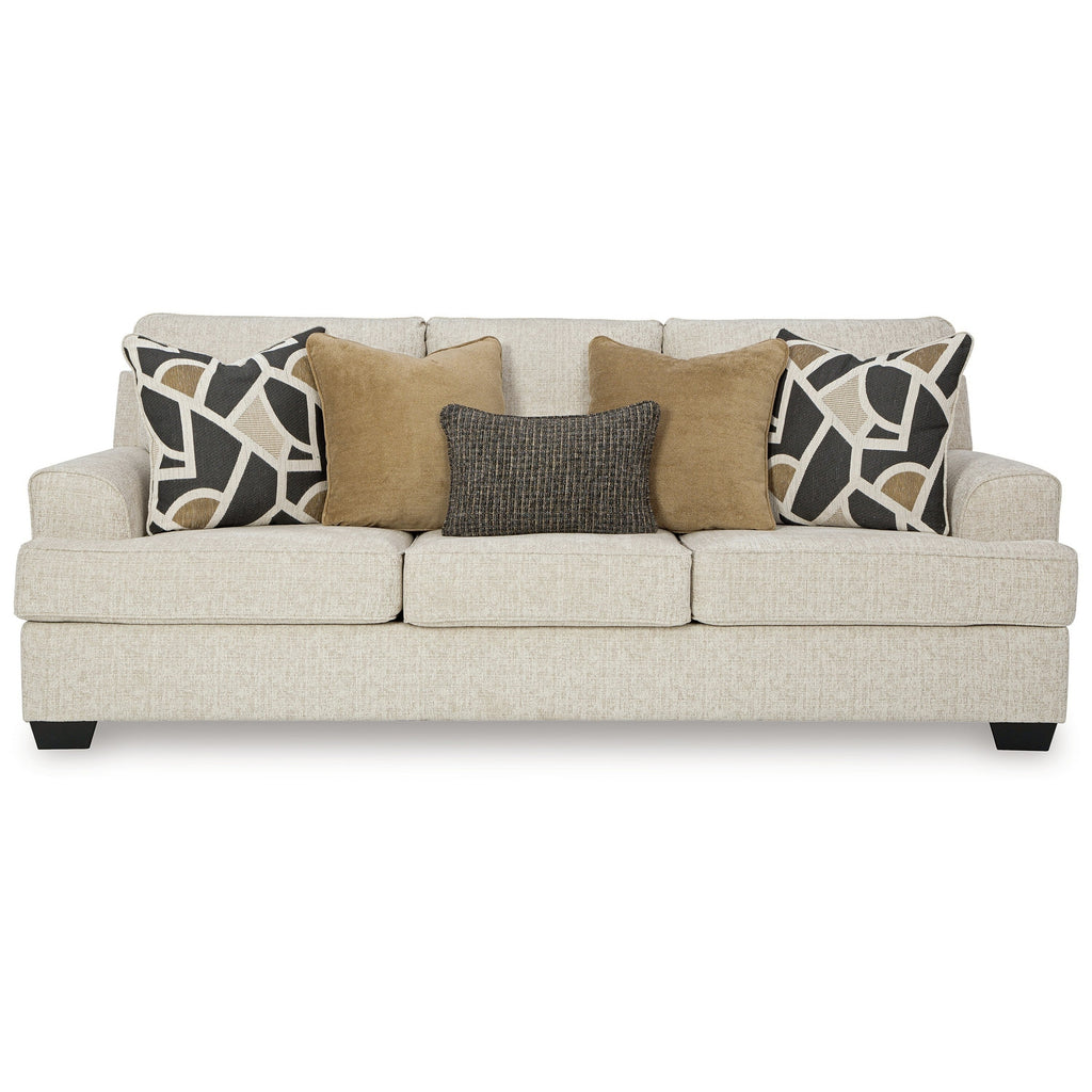 Canapé Burgess, polyester beige quartz, 5 coussins décoratifs, 97 pouces