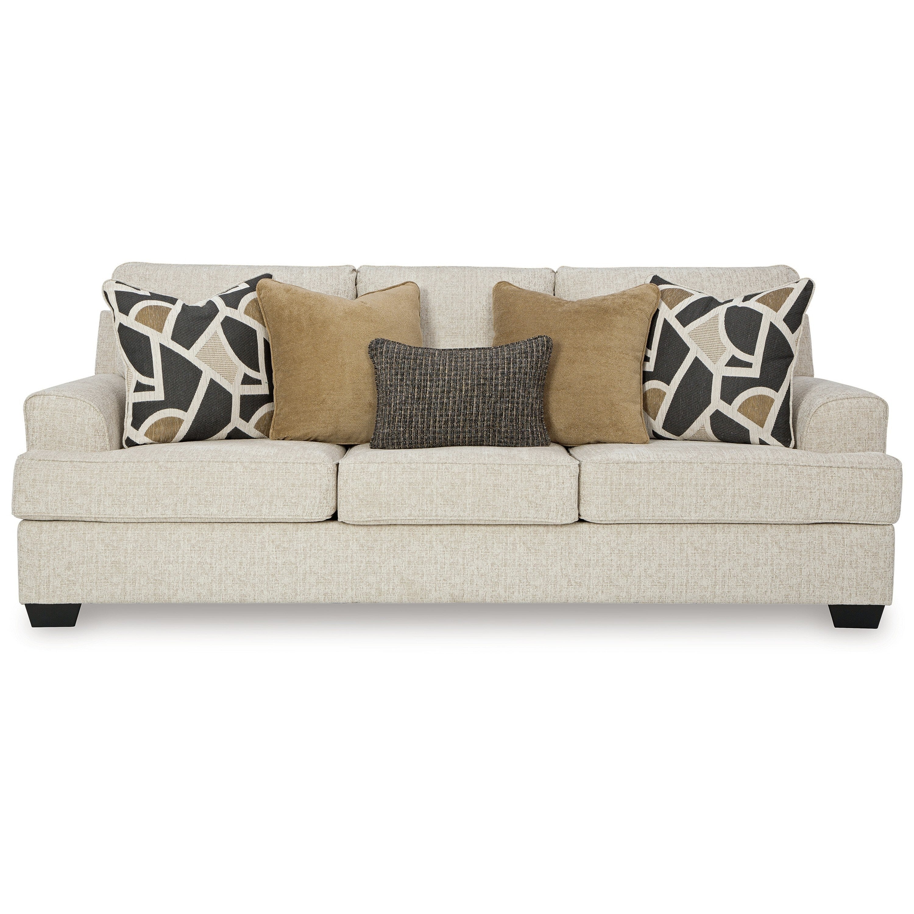 Canapé Burgess, polyester beige quartz, 5 coussins décoratifs, 97 pouces